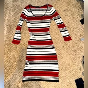Women’s Red White and Black stripped Body-con mid length dress size Medium